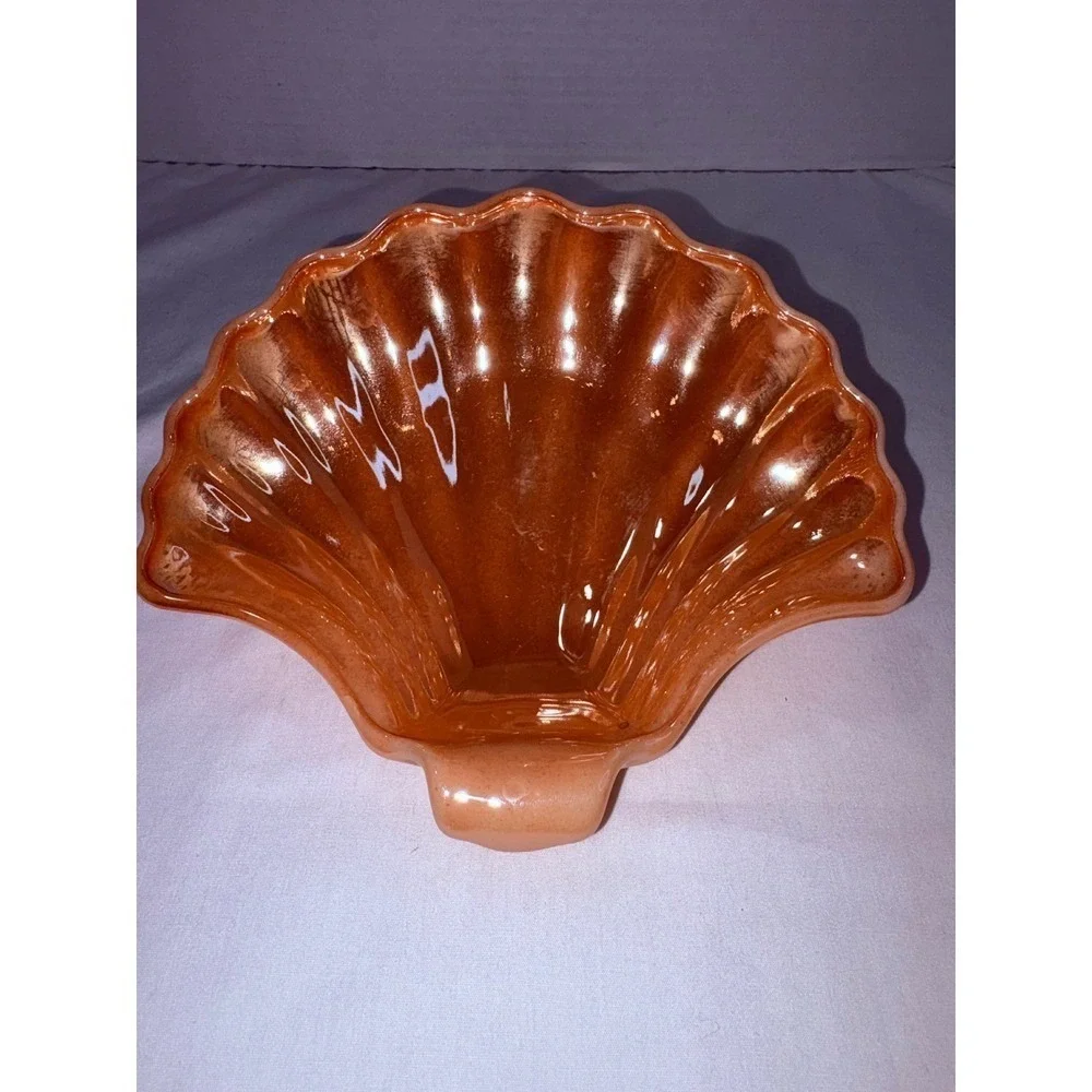 Fire-King Peach Lustre Shell‎ Bowl Iridescent Milk Glass Scalloped Dish Vintage